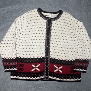 VTG Bechamel Cardigan Sweater Size 2X Button Up Knit Nordic Fair Isle Holiday